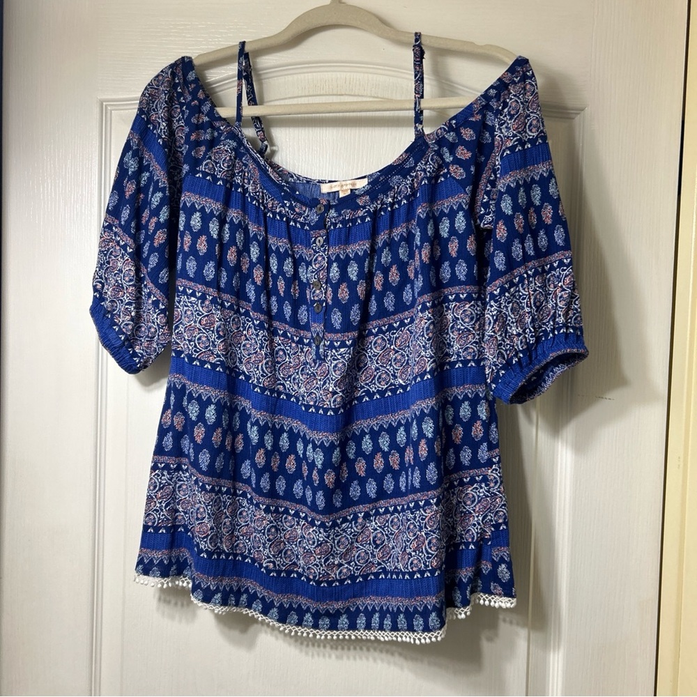 Skies Are Blue Women's Blouse with Intricate Patterns